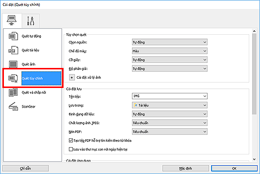 hình: Hộp thoại Cài đặt